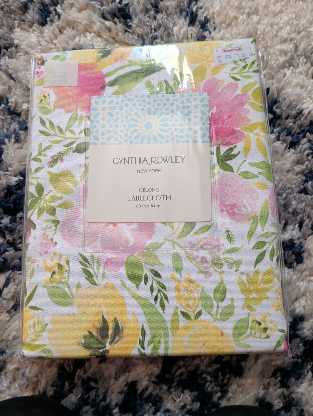 Cynthia Rowley Floral Yellow Pink Green Tablecloth